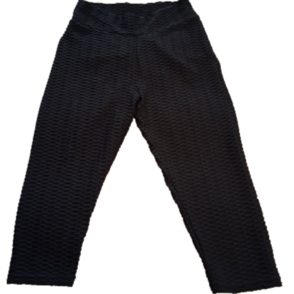 Women's Size L Black Waffle Biker Shorts Athletic Activewear Butt Lift Stretch